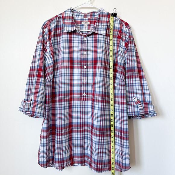 Talbots Woman 2X Red Blue Plaid Button Up Shirt Rolled Sleeve Summer Lightweight - Picture 6 of 9